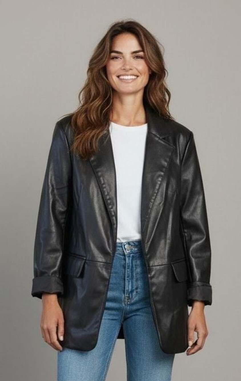 Bagatelle Collection Black Faux Leather Blazer Jacket Size M